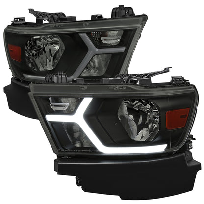 2019-2024 Dodge RAM 1500 Animated LED Bar Factory Style Headlights (Matte Black Housing/Smoked Lens)