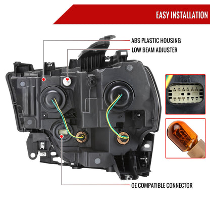 2019-2024 Dodge Ram 2500 3500 Factory Style Crystal Headlight - Passenger Side Only (Black Housing / Clear Lens)