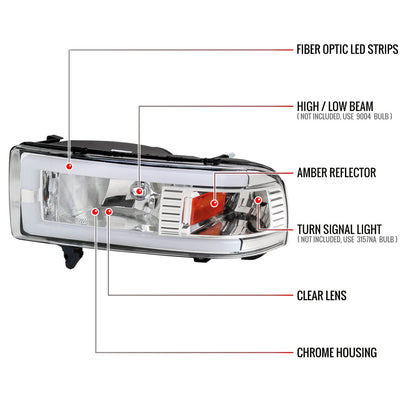 1994-2001 Dodge RAM 1500/ 1994-2002 RAM 2500/3500 Dual LED Bar Factory Style Headlights (Chrome Housing/Clear Lens)