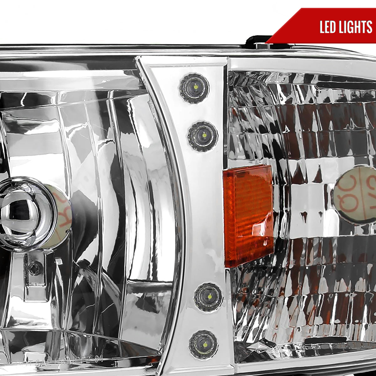 1994-2001 Dodge RAM 1500/ 1994-2002 Dodge RAM 2500 3500 Crystal Headlights (Chrome Housing/Clear Lens)