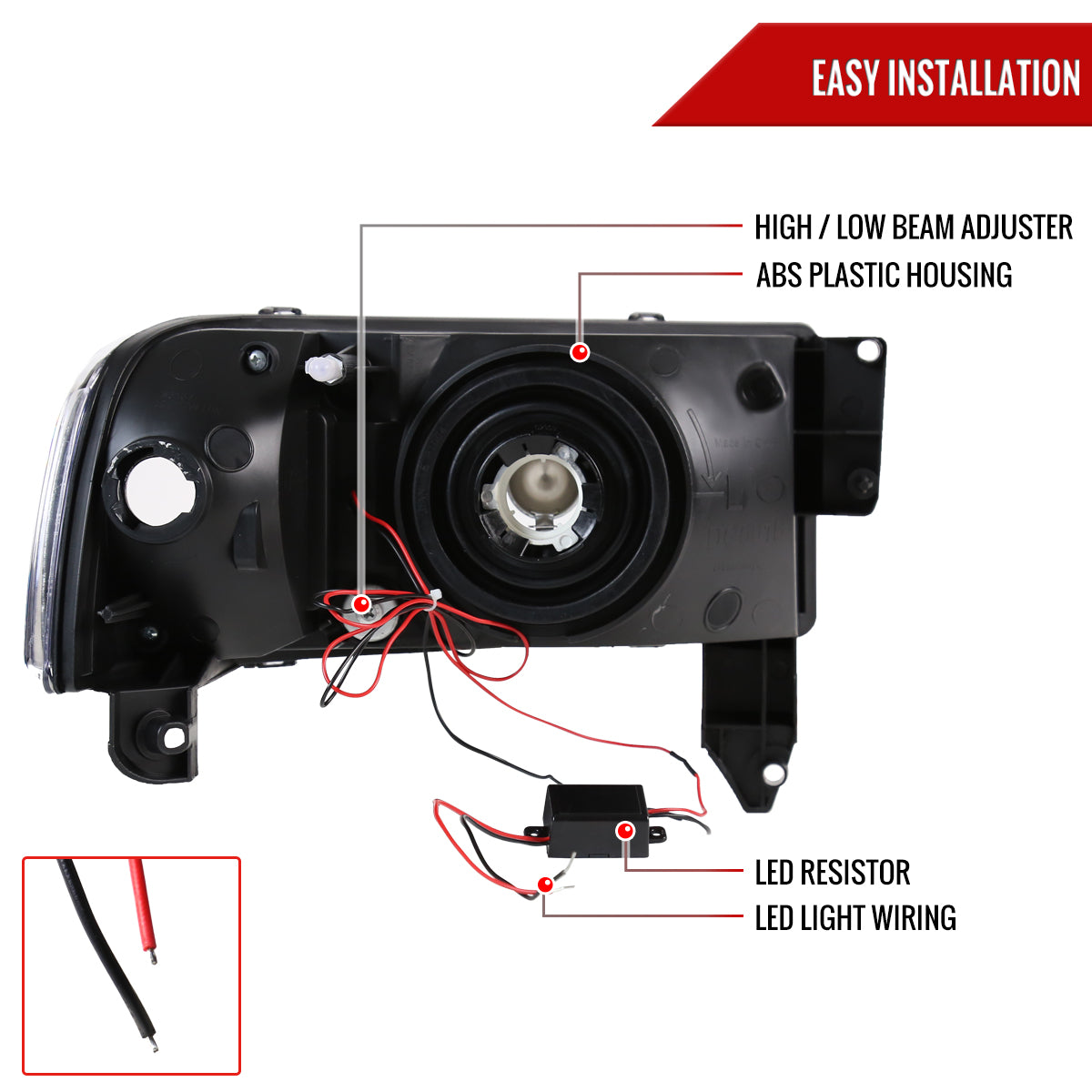 1994-2001 Dodge RAM 1500/ 1994-2002 Dodge RAM 2500 3500 Crystal Headlights (Matte Black Housing/Clear Lens)