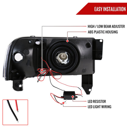 1994-2001 Dodge RAM 1500/ 1994-2002 Dodge RAM 2500 3500 Crystal Headlights (Matte Black Housing/Clear Lens)