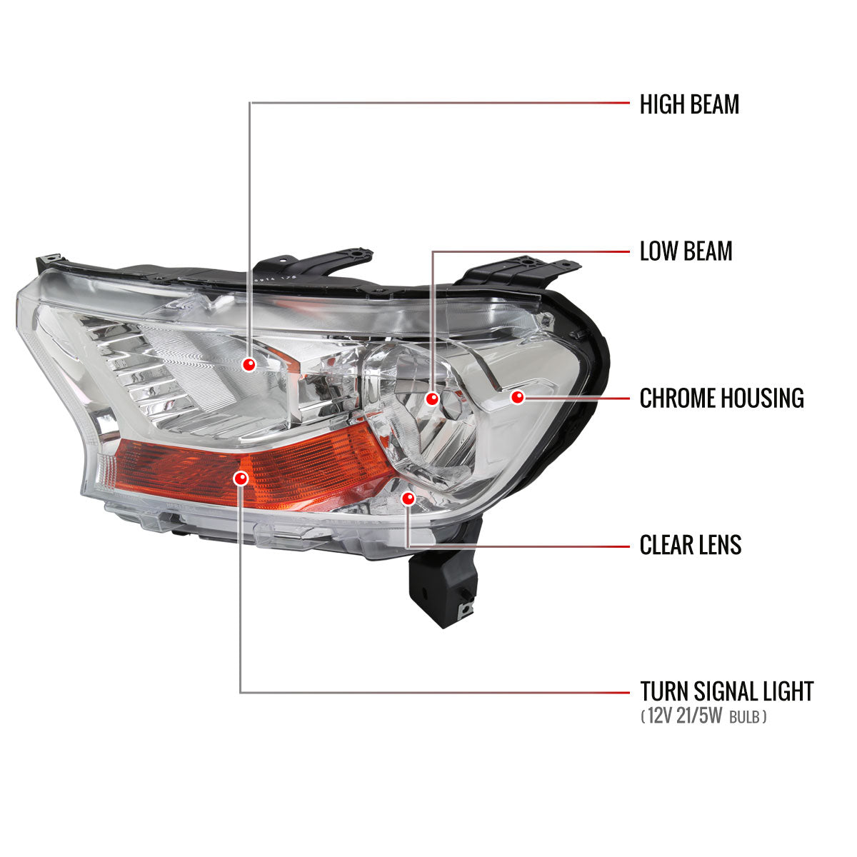 2019-2022 Ford Ranger XL/XLT Factory Style Halogen Headlights (Chrome Housing/Clear Lens)