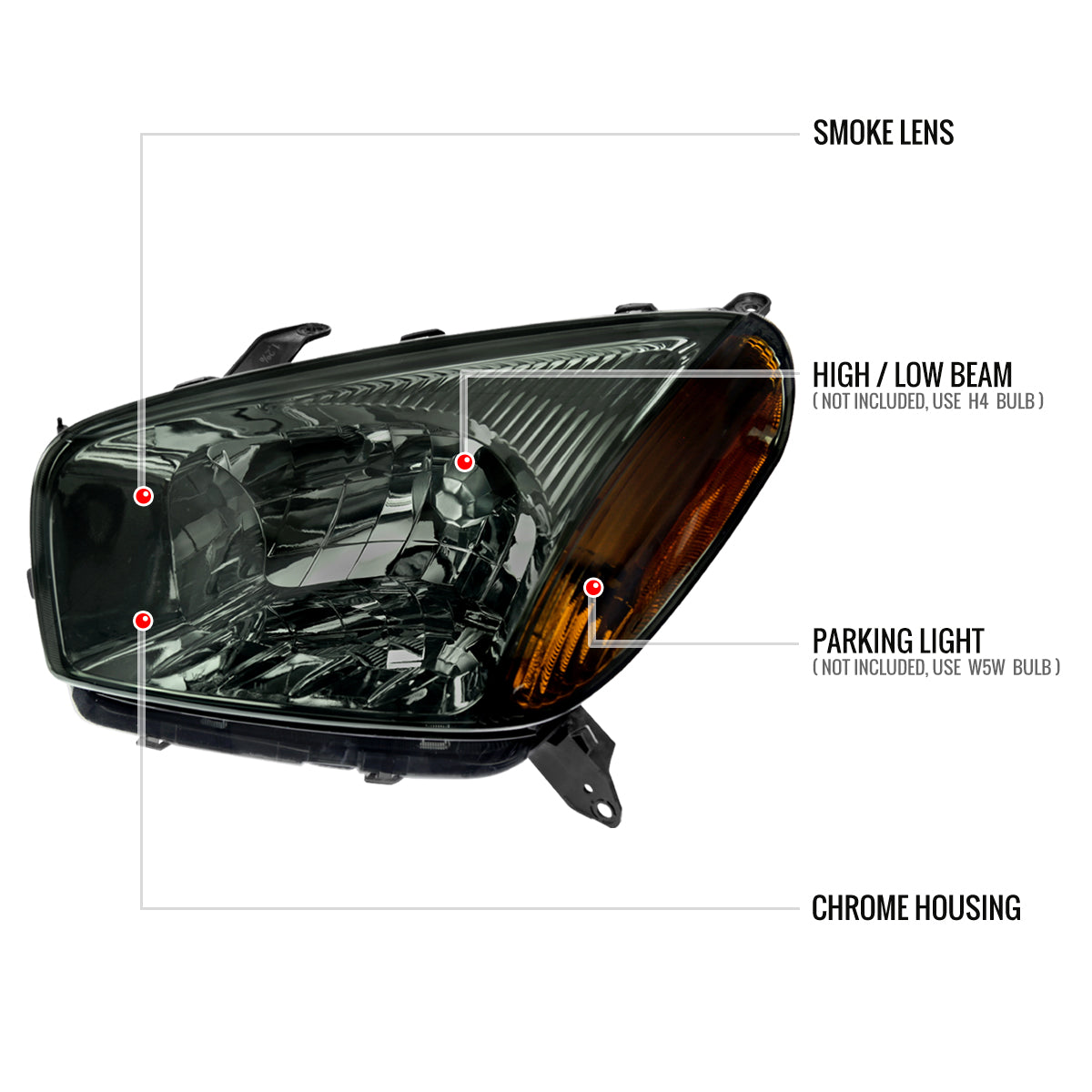 2001-2003 Toyota RAV4 Factory Style Headlights (Chrome Housing/Smoked Lens)
