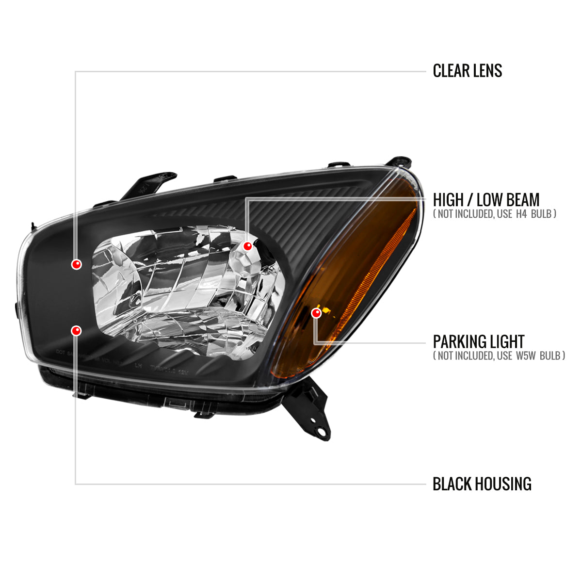2001-2003 Toyota RAV4 Factory Style Headlights (Matte Black Housing/Clear Lens)
