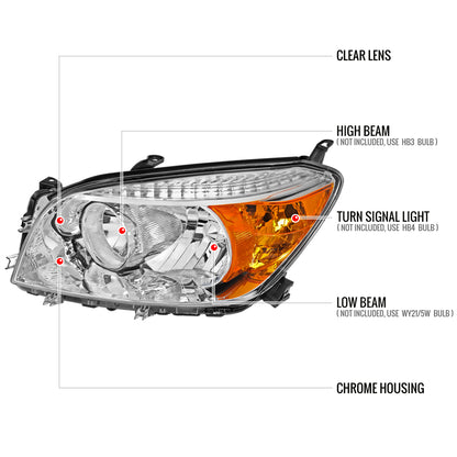 2006-2008 Toyota RAV4 Factory Style Headlights (Chrome Housing/Clear Lens)