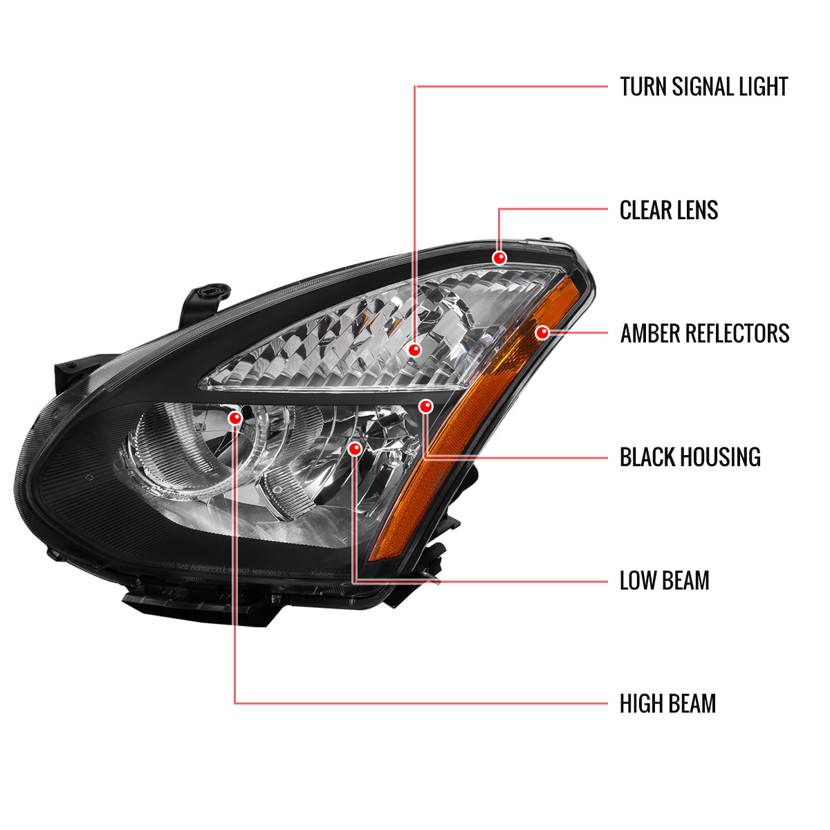 2008-2013 Nissan Rogue/ 2014-2015 Rogue Select Factory Style Headlights w/ Amber Reflectors (Matte Black Housing/Clear Lens)