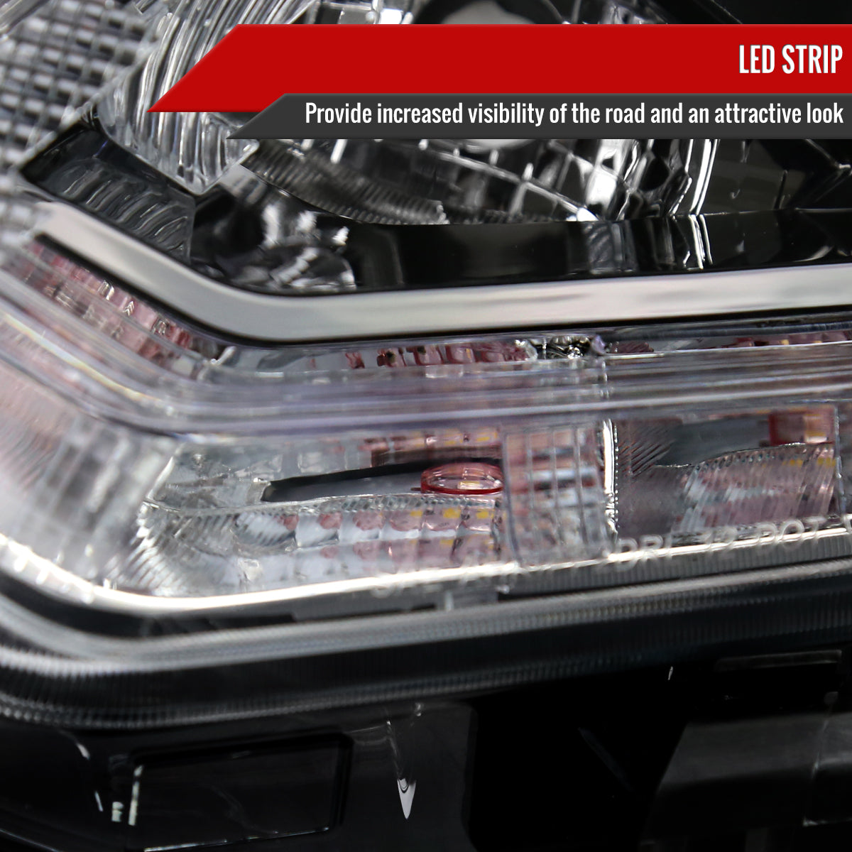 2014-2016 Nissan Rogue LED Strip Factory Style Headlights (Matte Black Housing/Clear Lens)
