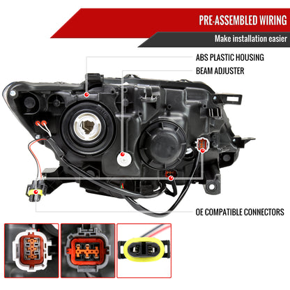 2014-2016 Nissan Rogue LED Strip Factory Style Headlights (Matte Black Housing/Clear Lens)