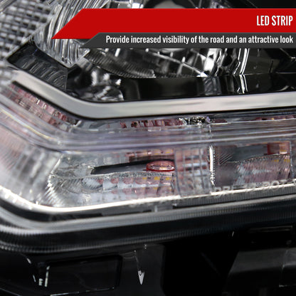 2014-2016 Nissan Rogue LED Strip Factory Style Driver/Left Side Headlight (Matte Black Housing/Clear Lens)