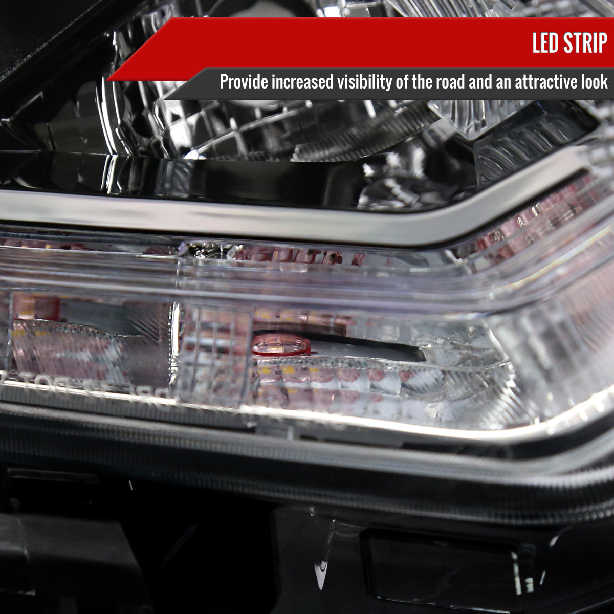 2014-2016 Nissan Rogue LED Strip Factory Style Passenger/Right Side Headlight (Matte Black Housing/Clear Lens)