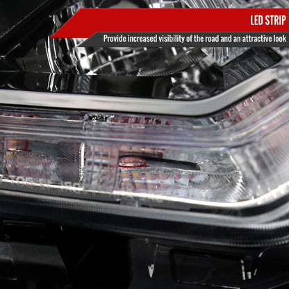 2014-2016 Nissan Rogue LED Strip Factory Style Passenger/Right Side Headlight (Matte Black Housing/Clear Lens)