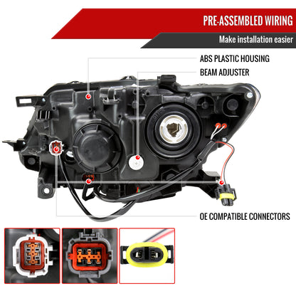 2014-2016 Nissan Rogue LED Strip Factory Style Passenger/Right Side Headlight (Matte Black Housing/Clear Lens)