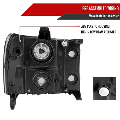 2007-2014 GMC Sierra Factory Style Headlights (Chrome Housing/Clear Lens)