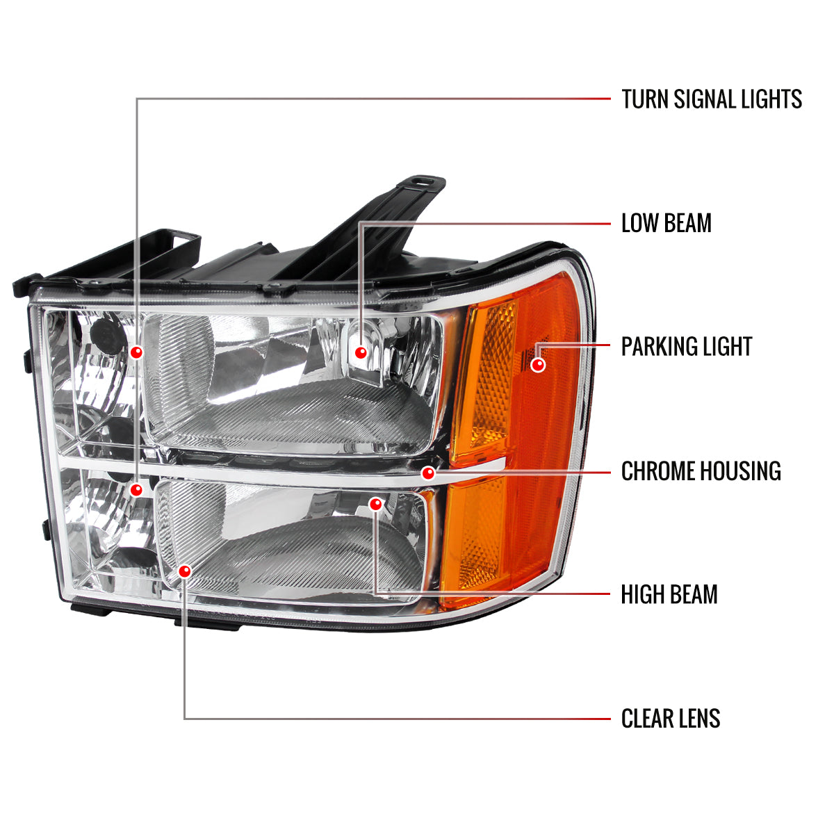 2007-2014 GMC Sierra Factory Style Headlights (Chrome Housing/Clear Lens)