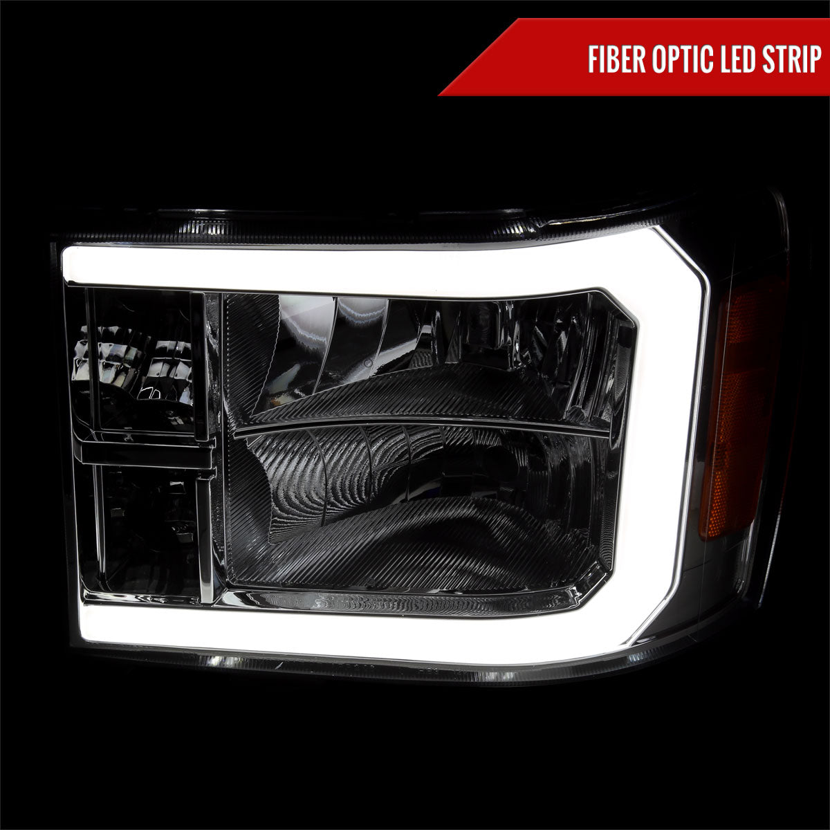2007-2013 GMC Sierra 1500/ 2007-2014 1500HD 2500HD 3500HD LED Bar Factory Style Headlights (Chrome Housing/Smoked Lens)