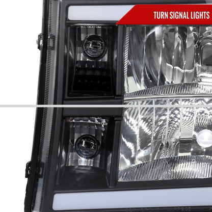 2007-2013 GMC Sierra 1500/2500/3500 LED Bar Factory Style Headlights (Matte Black Housing/Clear Lens)