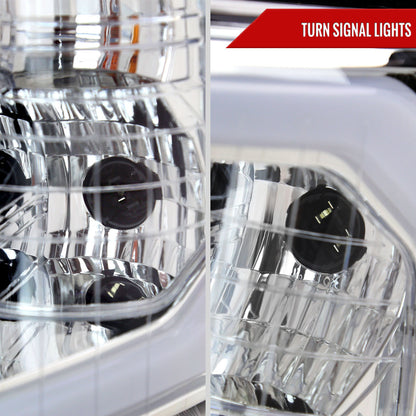 2007-2013 Chevrolet Silverado 1500/ 2007-2014 Silverado 2500HD 3500HD LED C-Bar Factory Style Headlights w/ Amber Reflector (Chrome Housing/Clear Lens)