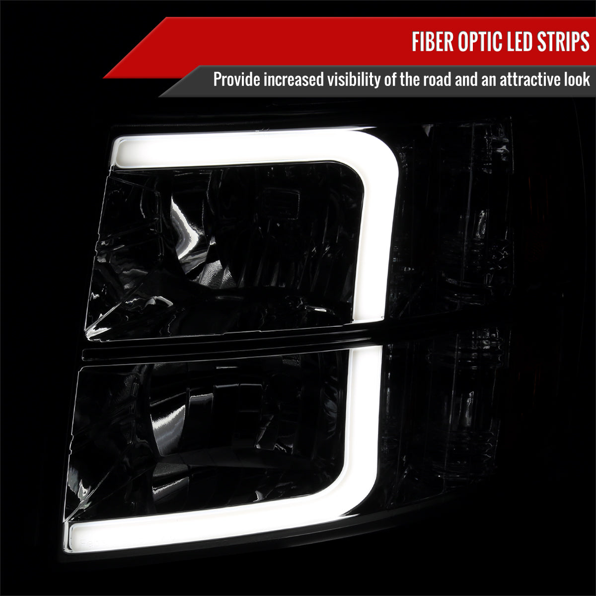 2007-2013 Chevrolet Silverado 1500/ 2007-2014 Silverado 2500HD 3500HD LED Bar Factory Style Headlights w/ Amber Reflector (Chrome Housing/Clear Lens)