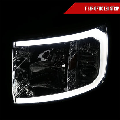 2007-2013 Chevrolet Silverado 1500/ 2007-2014 Silverado 2500HD 3500HD LED C-Bar Factory Style Headlights w/ Amber Reflector (Chrome Housing/Smoked Lens)