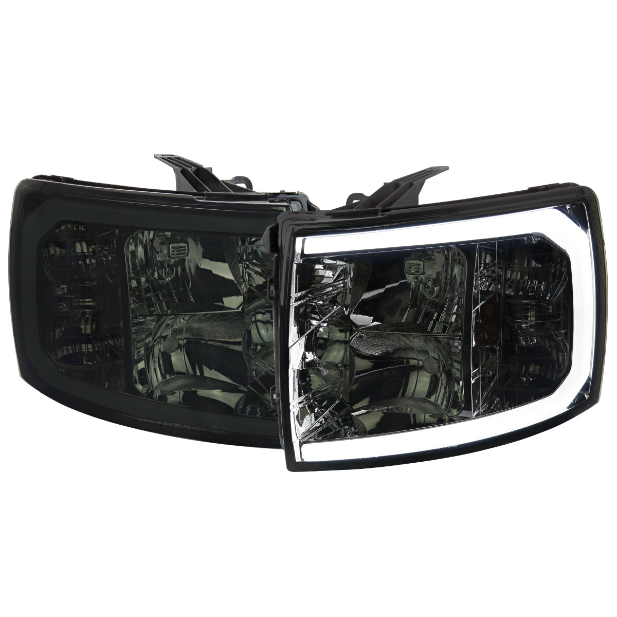 2007-2013 Chevrolet Silverado 1500/ 2007-2014 Silverado 2500HD 3500HD LED C-Bar Factory Style Headlights w/ Amber Reflector (Chrome Housing/Smoked Lens)