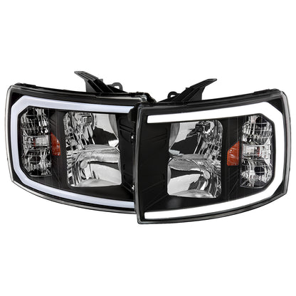 2007-2013 Chevrolet Silverado 1500/ 2007-2014 Silverado 2500HD 3500HD LED C-Bar Factory Style Headlights w/ Amber Reflector (Matte Black Housing/Clear Lens)