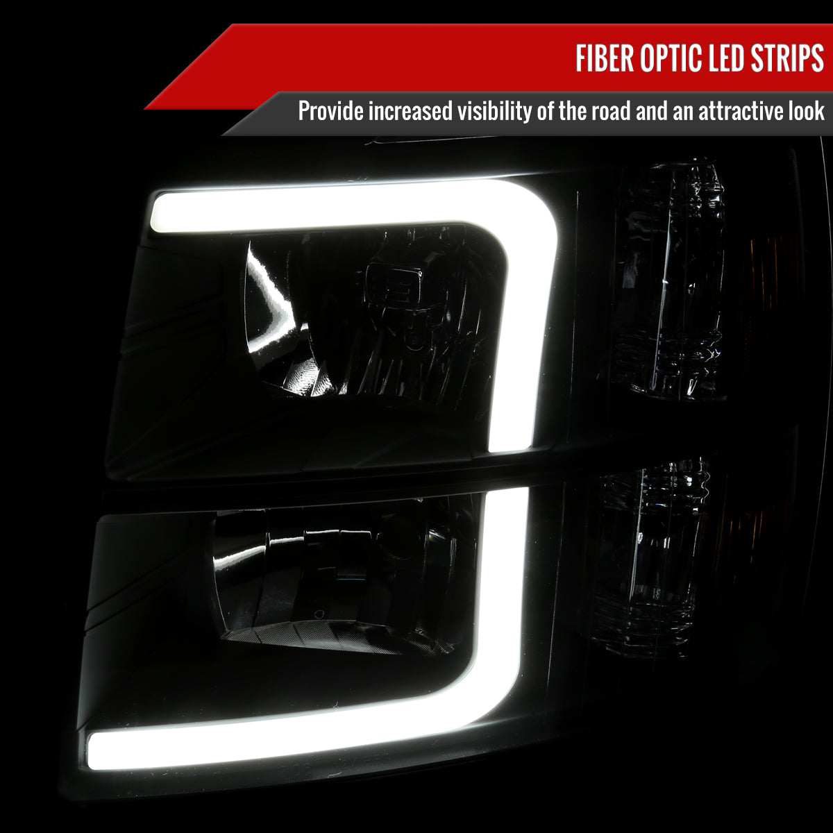2007-2013 Chevrolet Silverado 1500/ 2007-2014 Silverado 2500HD 3500HD LED Bar Factory Style Headlights w/ Amber Reflector (Matte Black Housing/Clear Lens)