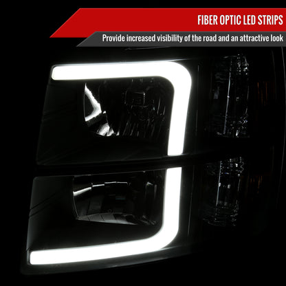 2007-2013 Chevrolet Silverado 1500/ 2007-2014 Silverado 2500HD 3500HD LED Bar Factory Style Headlights w/ Amber Reflector (Matte Black Housing/Clear Lens)