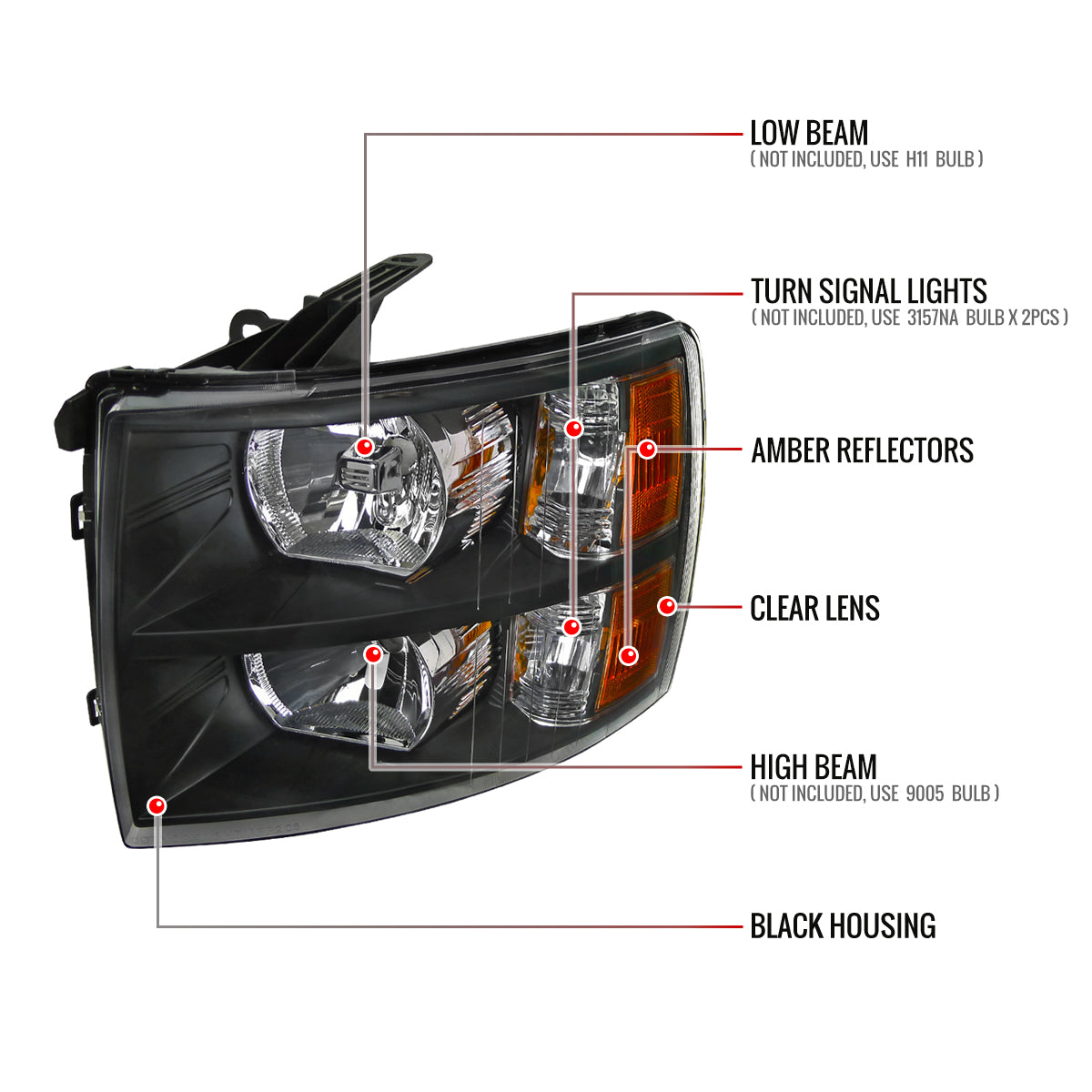 2007-2013 Chevrolet Silverado 1500/ 2007-2014 Silverado 2500HD 3500HD Factory Style Headlights (Matte Black Housing/Clear Lens)