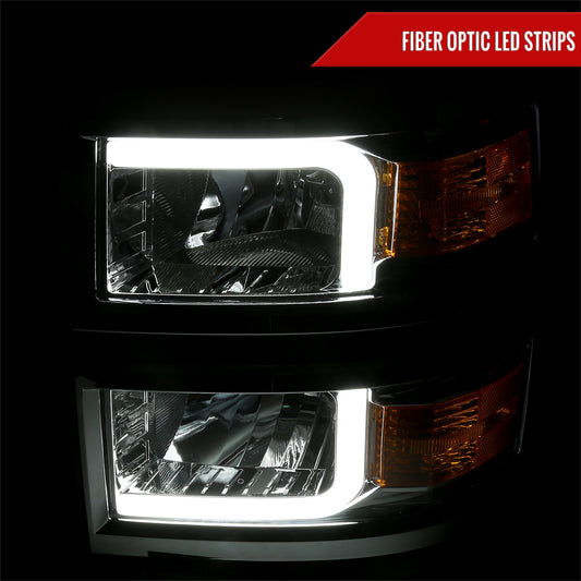 2014-2015 Chevrolet Silverado 1500 LED Bar Factory Style Headlights (Chrome Housing/Clear Lens)