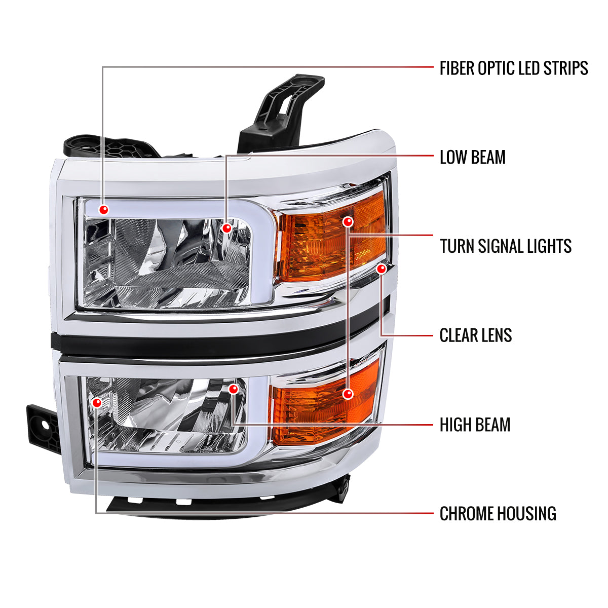 2014-2015 Chevrolet Silverado 1500 LED Bar Factory Style Headlights (Chrome Housing/Clear Lens)