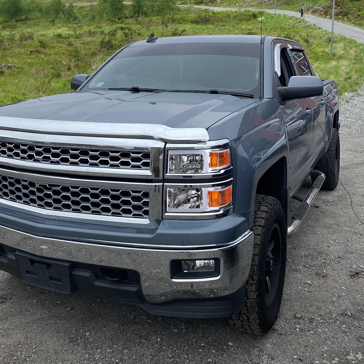 2014-2015 Chevrolet Silverado 1500 LED Bar Factory Style Headlights (Chrome Housing/Clear Lens)
