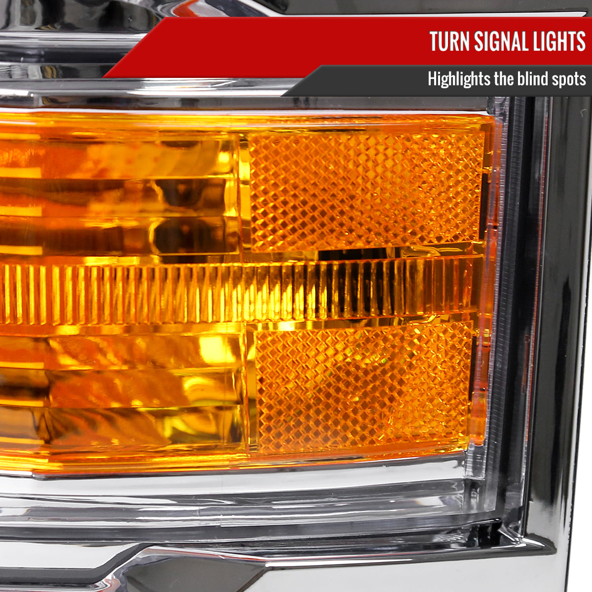 2014-2015 Chevrolet Silverado 1500 Factory Style Headlights w/ Amber Reflectors (Chrome Housing/Clear Lens)