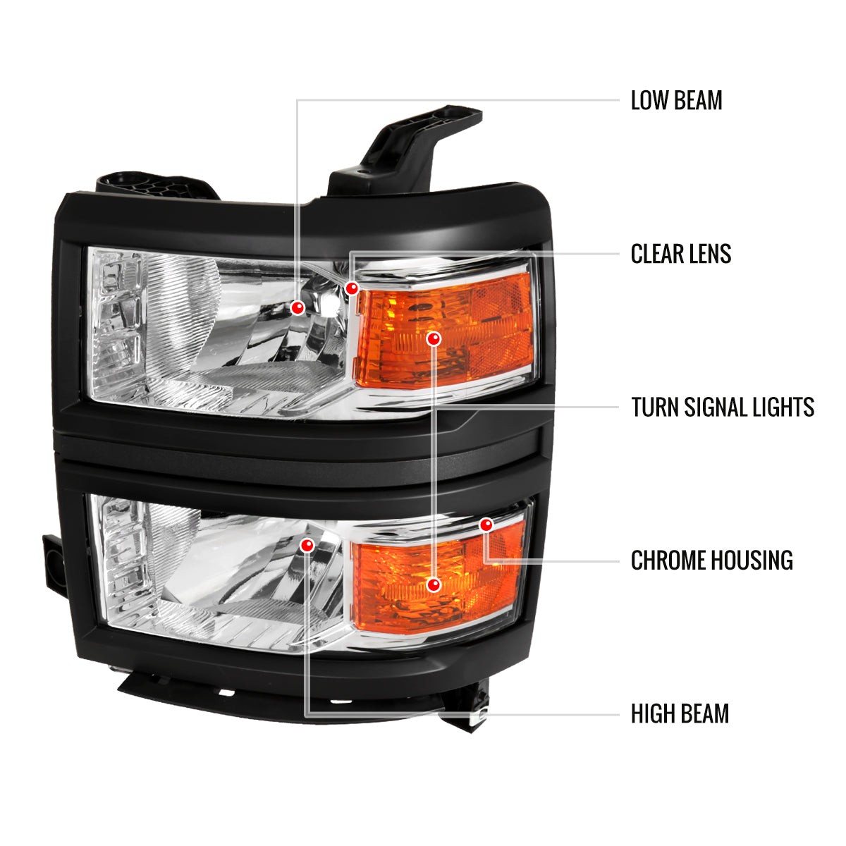 2014-2015 Chevrolet Silverado 1500 Factory Style V2 Headlights (Chrome Housing/Clear Lens)