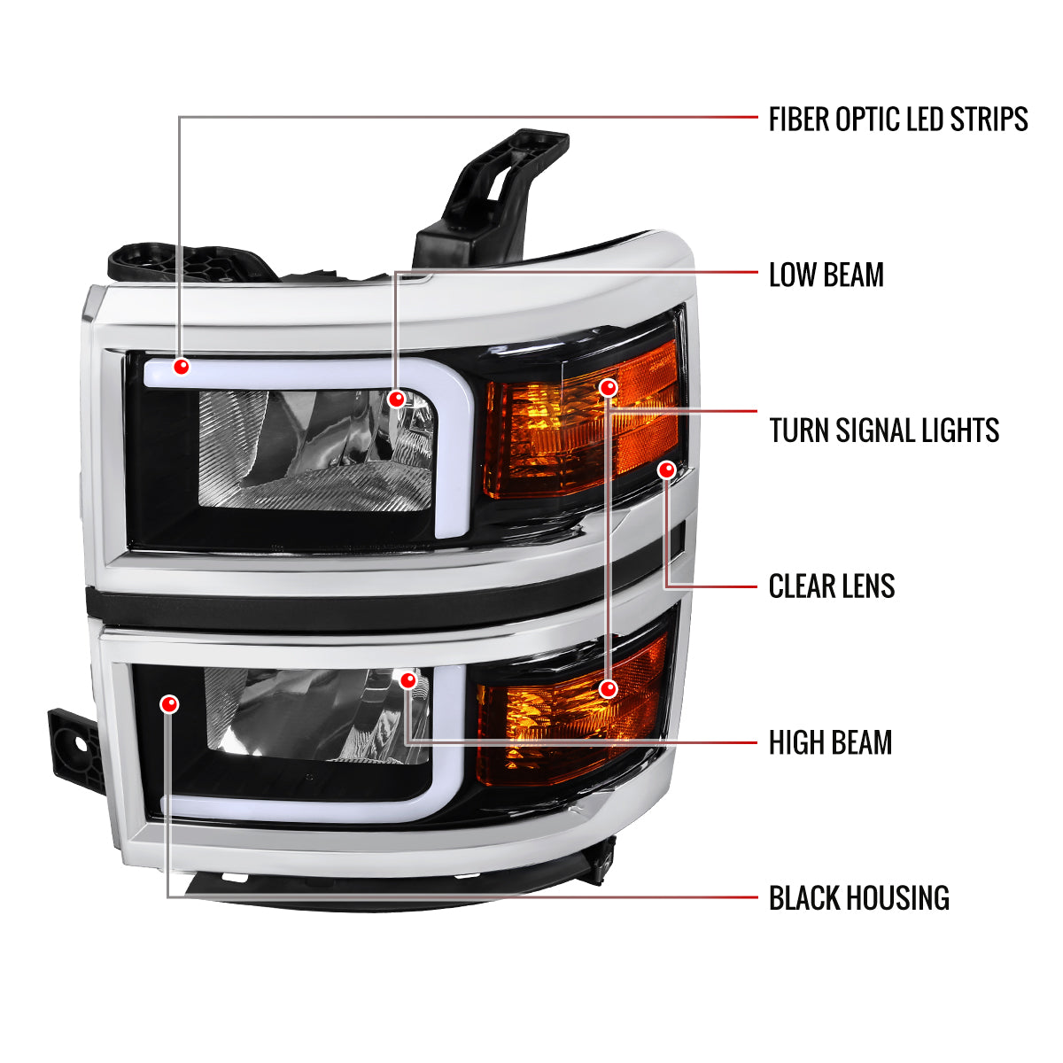 2014-2015 Chevrolet Silverado 1500 LED Bar Factory Style Headlights (Matte Black Housing/Clear Lens)
