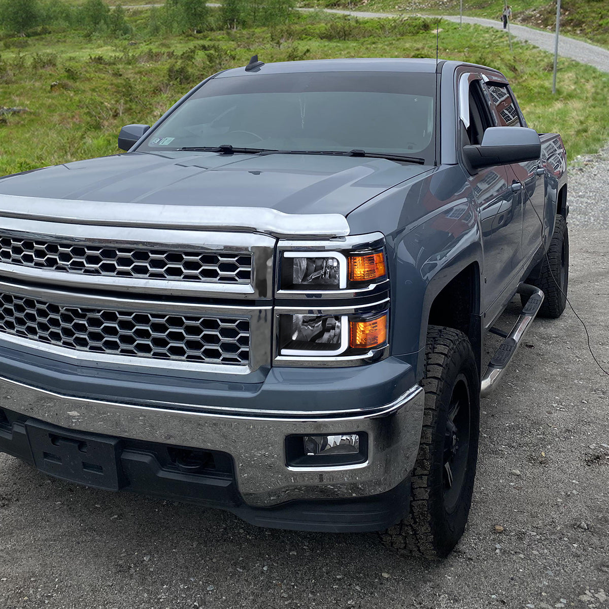 2014-2015 Chevrolet Silverado 1500 LED Bar Factory Style Headlights (Matte Black Housing/Clear Lens)