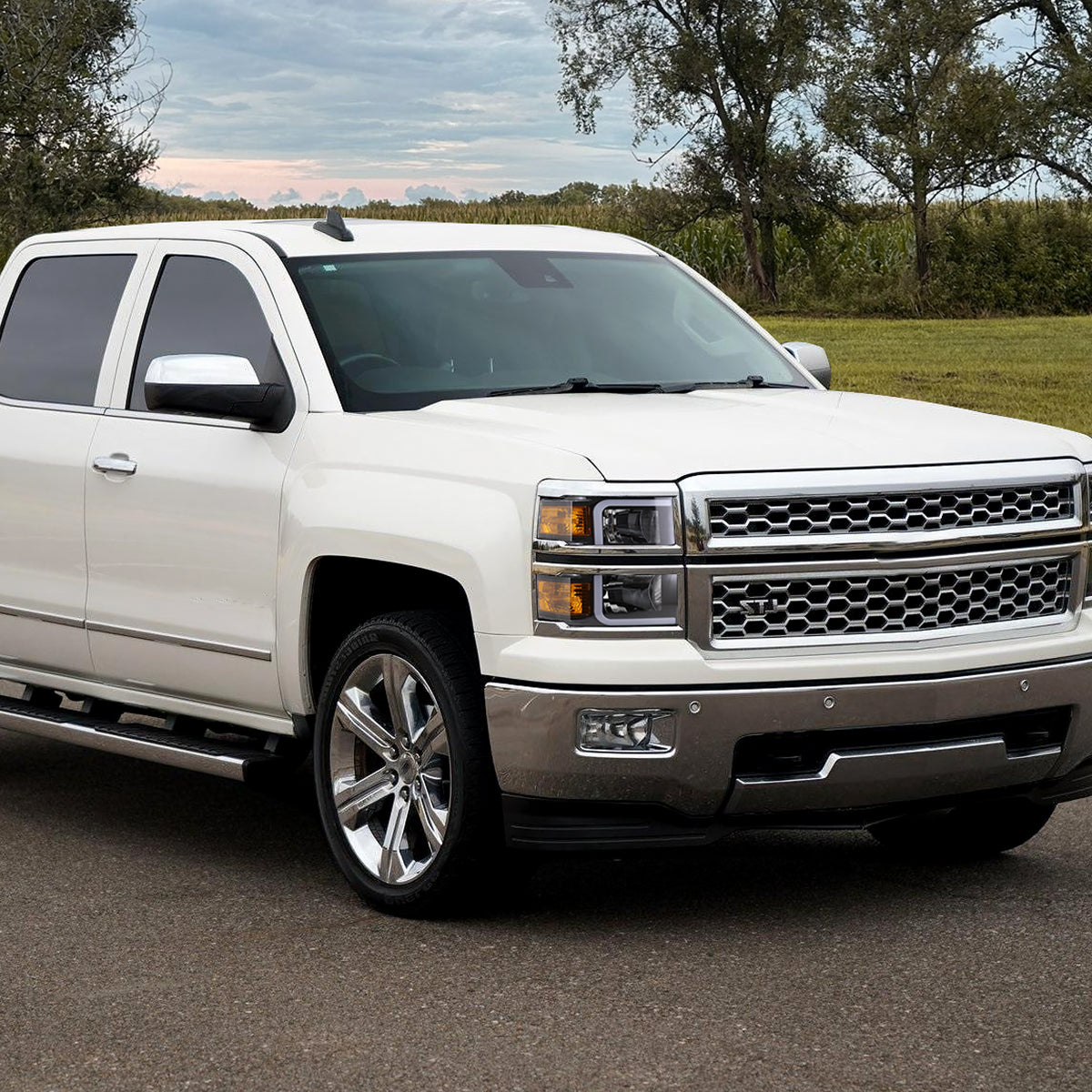 2014-2015 Chevrolet Silverado 1500 LED Bar Factory Style Headlights (Matte Black Housing/Clear Lens)