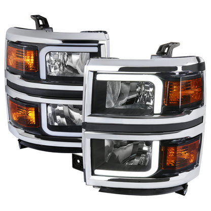 2014-2015 Chevrolet Silverado 1500 LED Bar Factory Style Headlights (Matte Black Housing/Clear Lens)