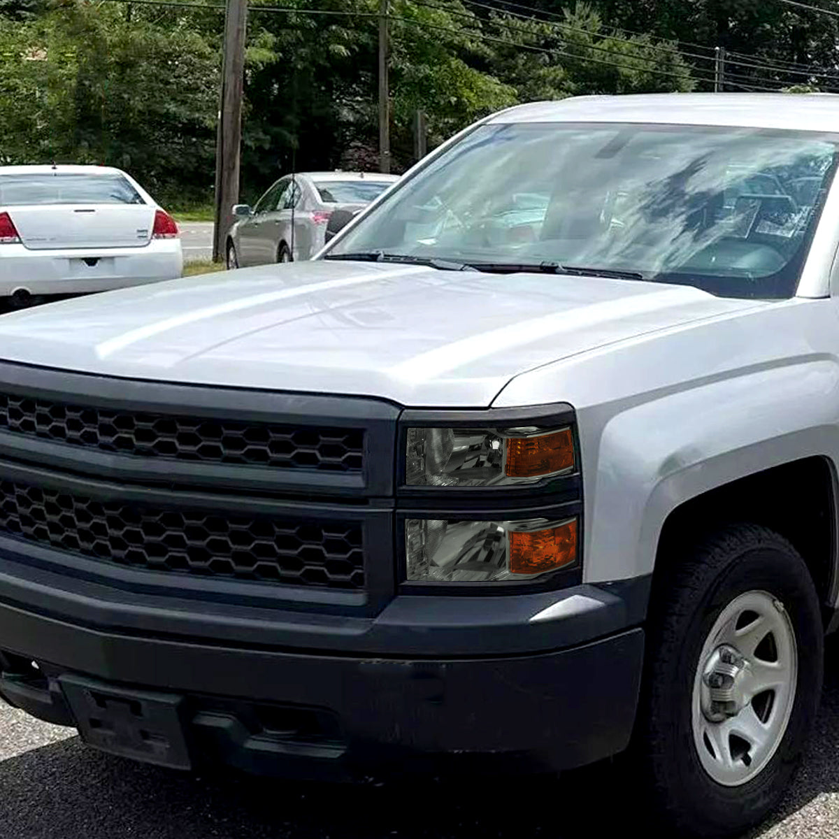 2014-2015 Chevrolet Silverado 1500 Factory Style Headlights w/ Black Trim (Chrome Housing/Light Smoked Lens)