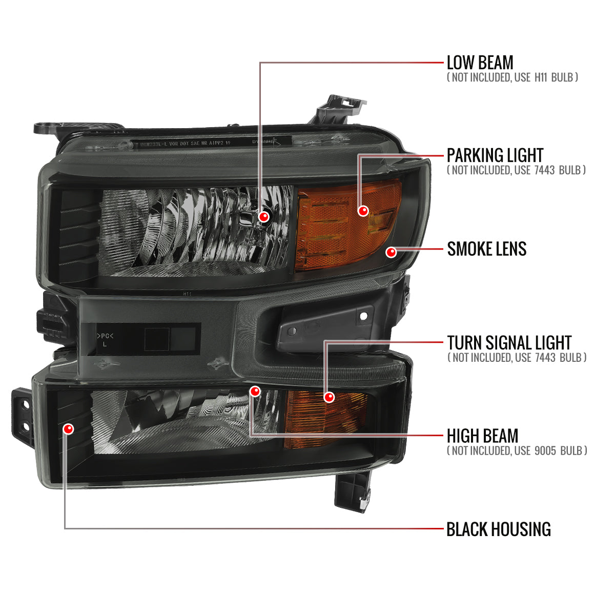 2019-2021 Chevrolet Silverado 1500 Factory Style Projector Headlight (Matte Black Housing/Smoked Lens)