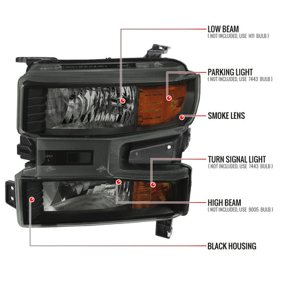 2019-2021 Chevrolet Silverado 1500 Factory Style Projector Headlight (Matte Black Housing/Smoked Lens)