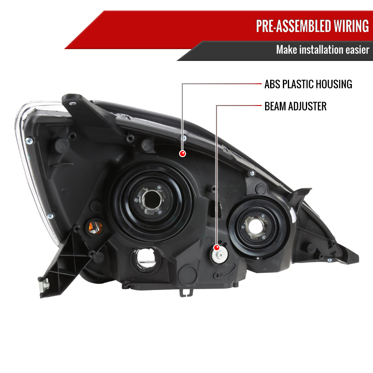 2004-2005 Toyota Sienna Factory Style Headlights w/ Amber Reflector (Chrome Housing/Clear Lens)