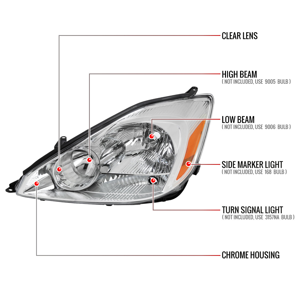 2004-2005 Toyota Sienna Factory Style Headlights w/ Amber Reflector (Chrome Housing/Clear Lens)