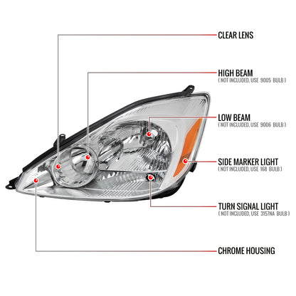 2004-2005 Toyota Sienna Factory Style Headlights w/ Amber Reflector (Chrome Housing/Clear Lens)