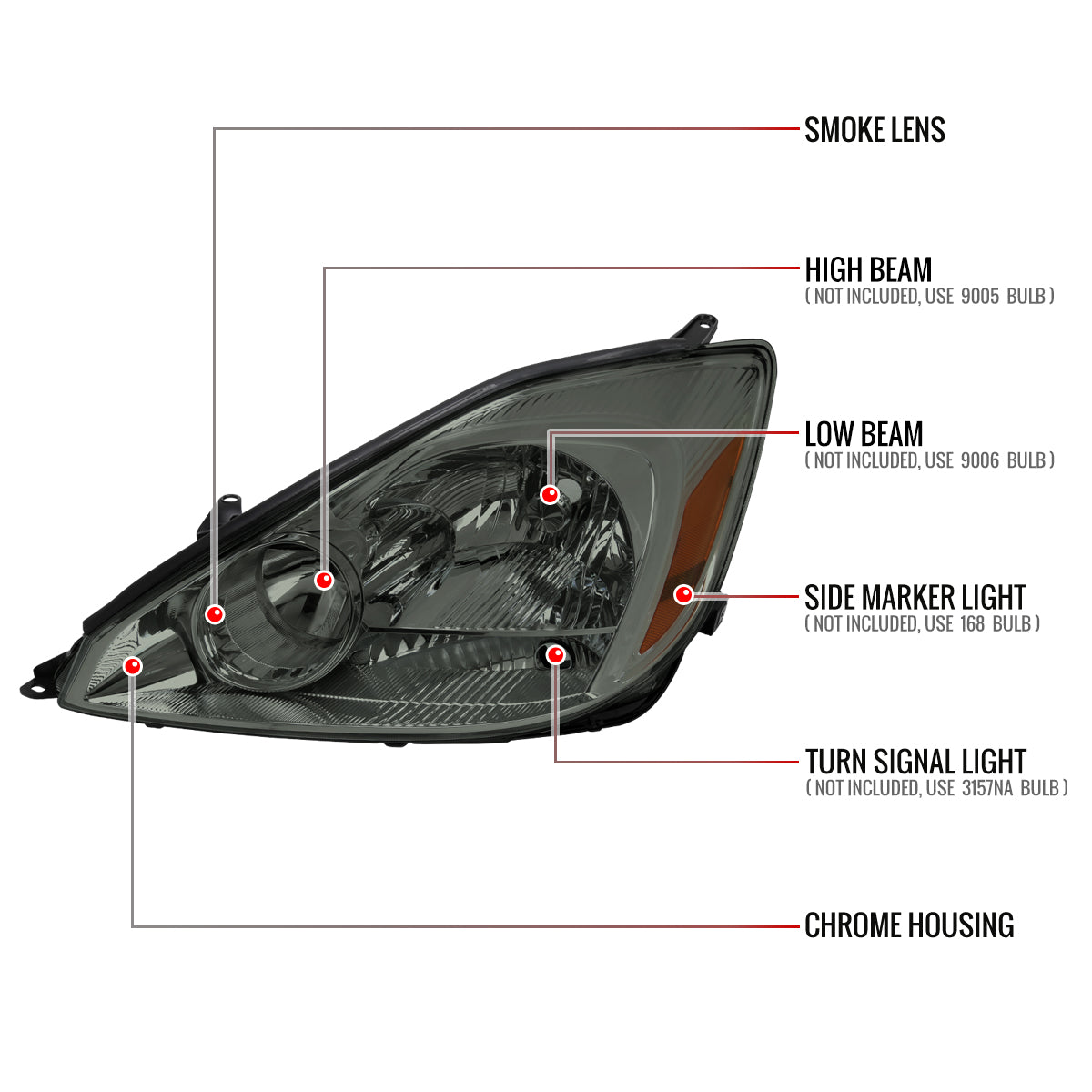 2004-2005 Toyota Sienna Factory Style Headlights w/ Amber Reflector (Chrome Housing/Smoked Lens)