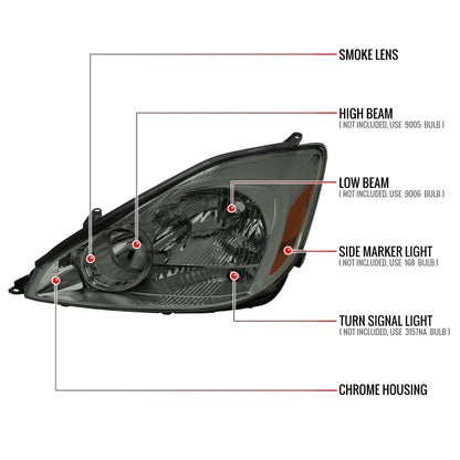 2004-2005 Toyota Sienna Factory Style Headlights w/ Amber Reflector (Chrome Housing/Smoked Lens)