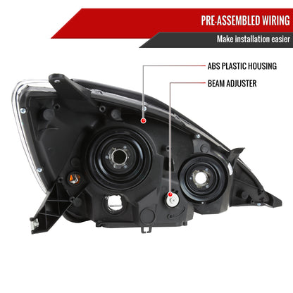 2004-2005 Toyota Sienna Factory Style Headlights w/ Amber Reflector (Matte Black Housing/Clear Lens)