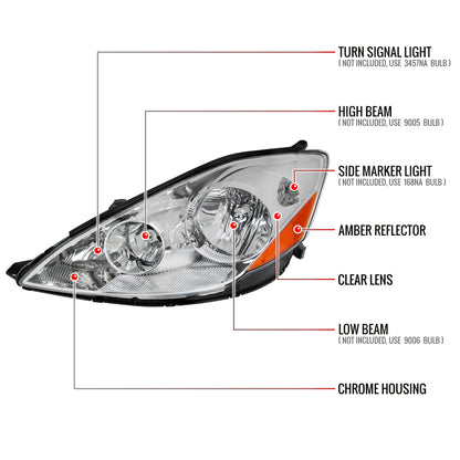 2006-2010 Toyota Sienna Factory Style Headlights w/ Amber Reflector (Chrome Housing/Clear Lens)