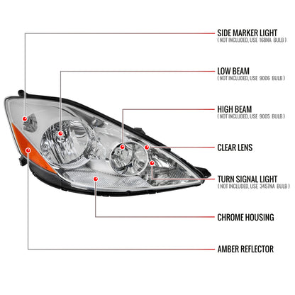2006-2010 Toyota Sienna Factory Style Passenger/Right Headlight w/ Amber Reflector (Chrome Housing/Clear Lens)
