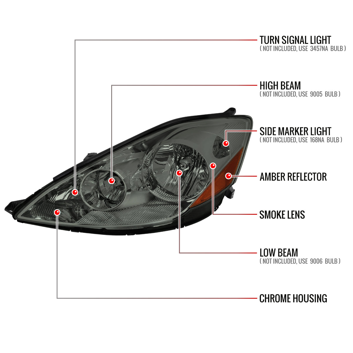 2006-2010 Toyota Sienna Factory Style Headlights w/ Amber Reflector (Chrome Housing/Smoked Lens)